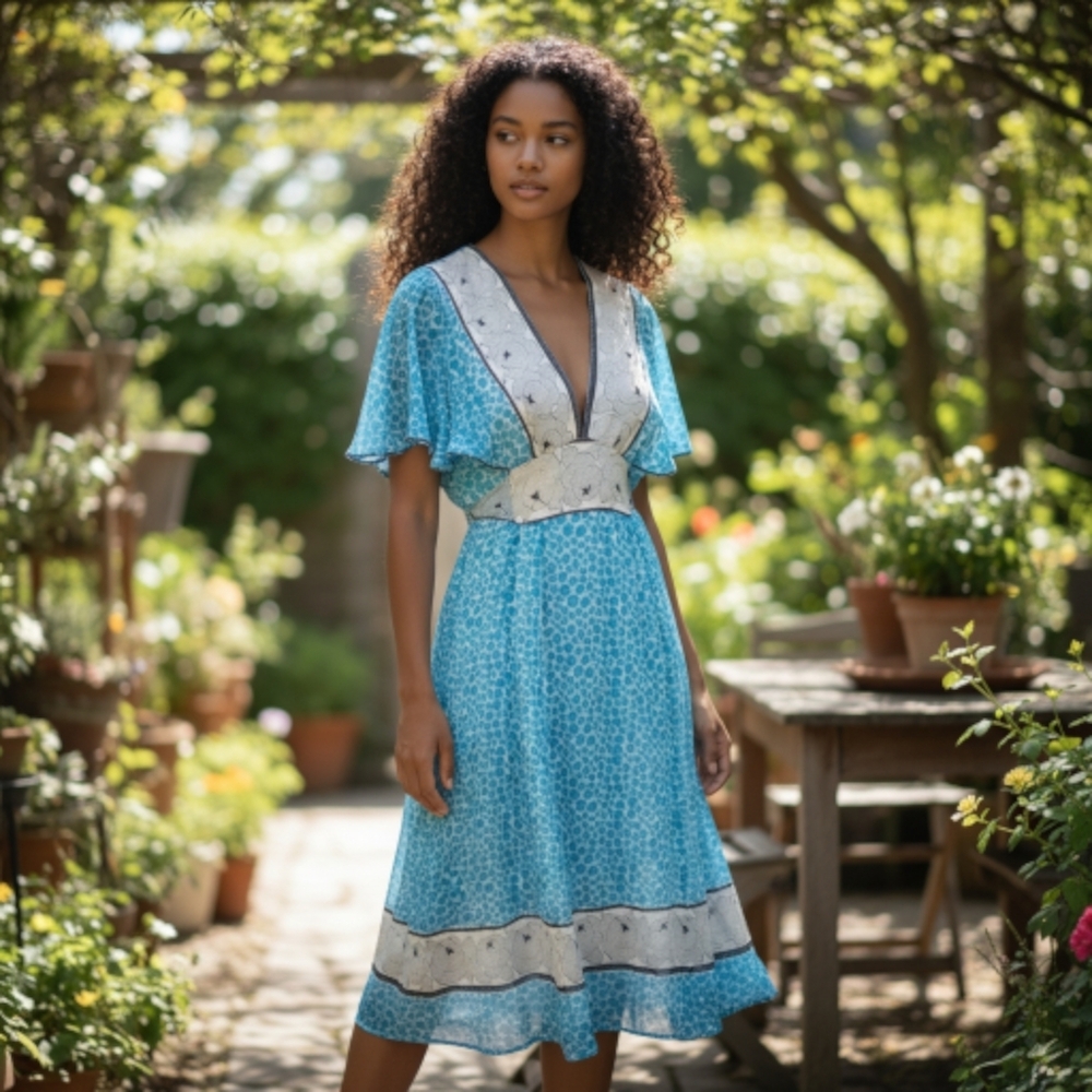 Anna Sui Silk Blue and White Midi Dress(3 For $100 Item)